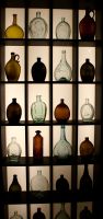 Wall of antique bottles